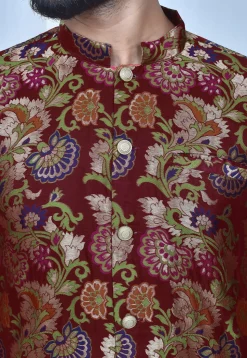 Woven Art Silk Jacquard Dhoti Kurta in Maroon