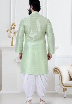 Woven Art Silk Jacquard Dhoti Kurta in Pastel Green