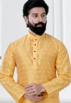 Woven Art Silk Jacquard Dhoti Kurta in Mustard