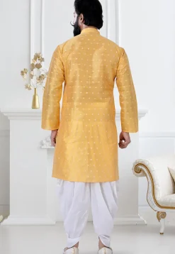Woven Art Silk Jacquard Dhoti Kurta in Mustard