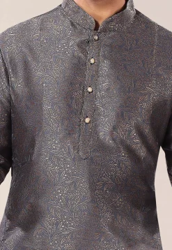 Woven Art Silk Jacquard Dhoti Kurta in Grey