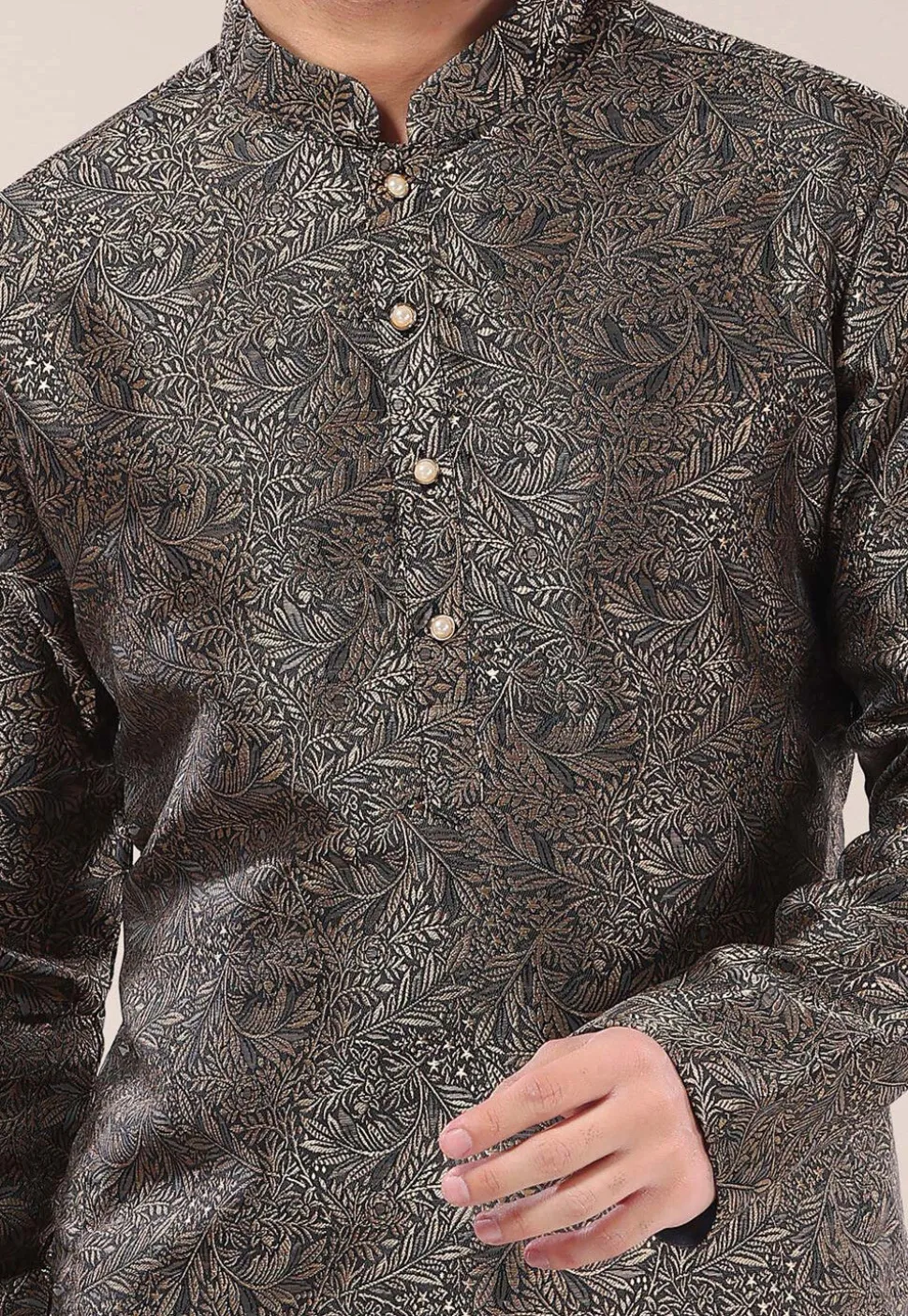 Woven Art Silk Jacquard Dhoti Kurta in Dark Grey