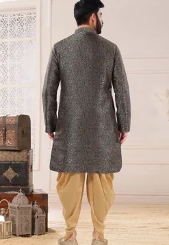 Woven Art Silk Jacquard Dhoti Kurta in Dark Grey