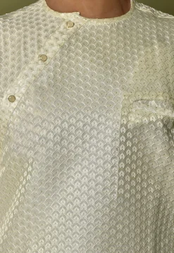 Woven Art Silk Jacquard Dhoti Kurta in Cream