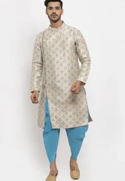 Woven Art Silk Jacquard Dhoti Kurta in Light Beige