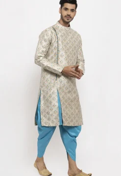 Woven Art Silk Jacquard Dhoti Kurta in Light Beige