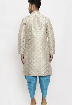 Woven Art Silk Jacquard Dhoti Kurta in Light Beige