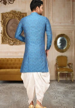 Woven Art Silk Jacquard Dhoti Kurta in Blue