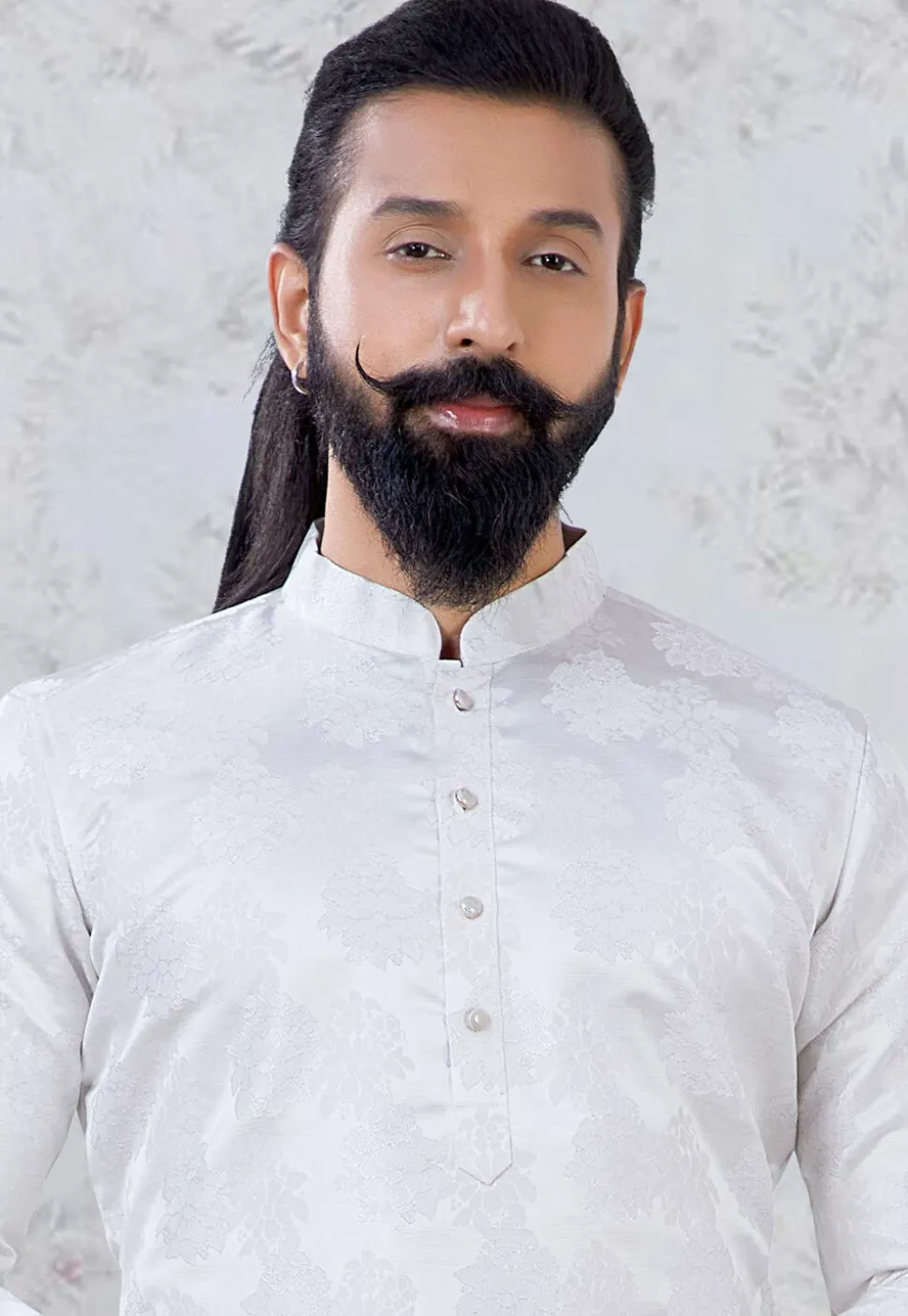 Woven Art Silk Jacquard Dhoti Kurta in Off White