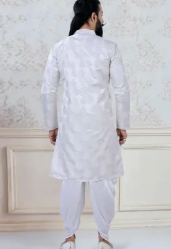 Woven Art Silk Jacquard Dhoti Kurta in Off White