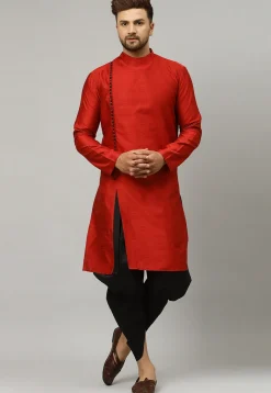 Woven Art Silk Jacquard Dhoti Kurta in Maroon