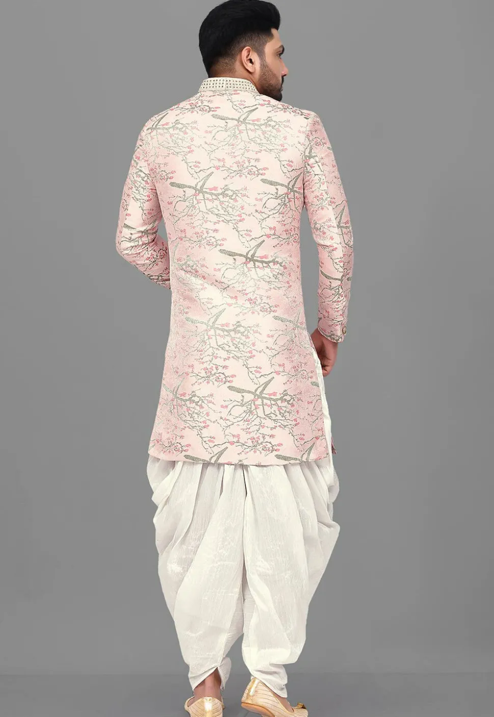 Woven Art Silk Jacquard Dhoti Sherwani in Pink