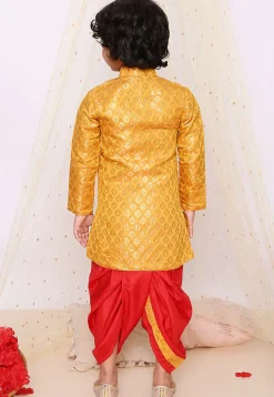 Woven Art Silk Jacquard Dhoti Kurta in Yellow