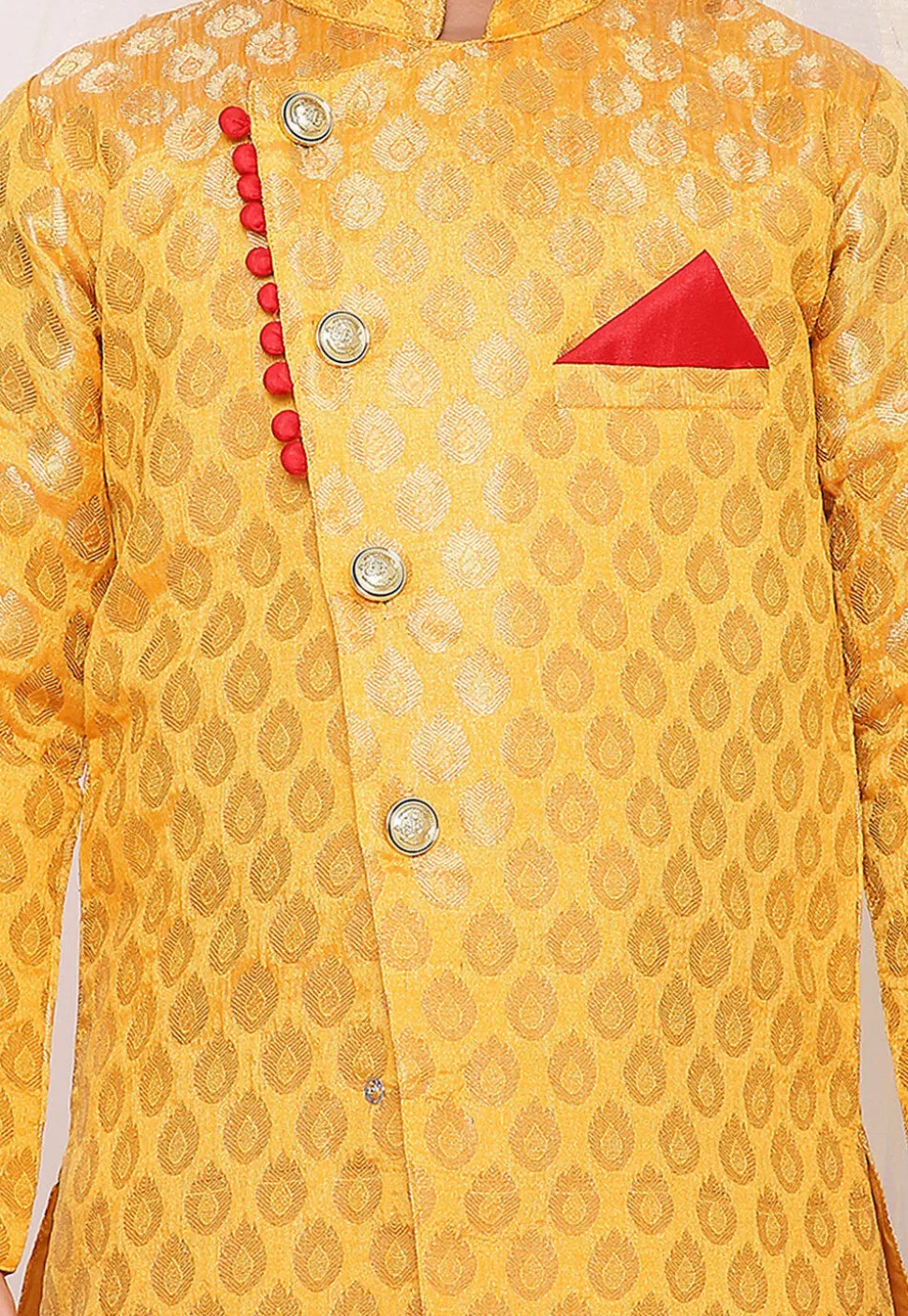 Woven Art Silk Jacquard Dhoti Kurta in Yellow