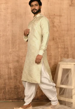 Woven Art Silk Jacquard Dhoti Kurta in Beige