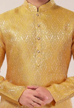 Woven Art Silk Jacquard Dhoti Kurta in Mustard