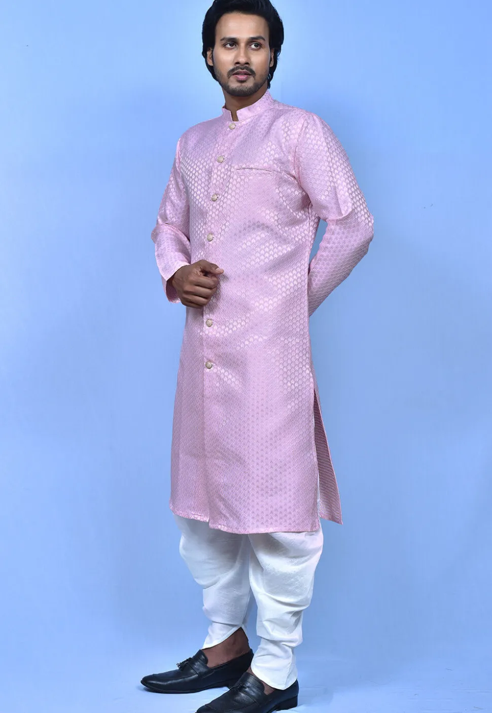 Woven Art Silk Jacquard Front Open Dhoti Kurta in Pink