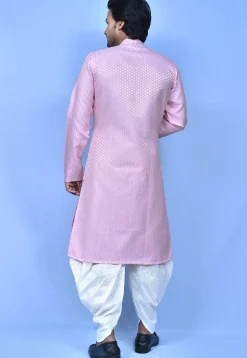 Woven Art Silk Jacquard Front Open Dhoti Kurta in Pink