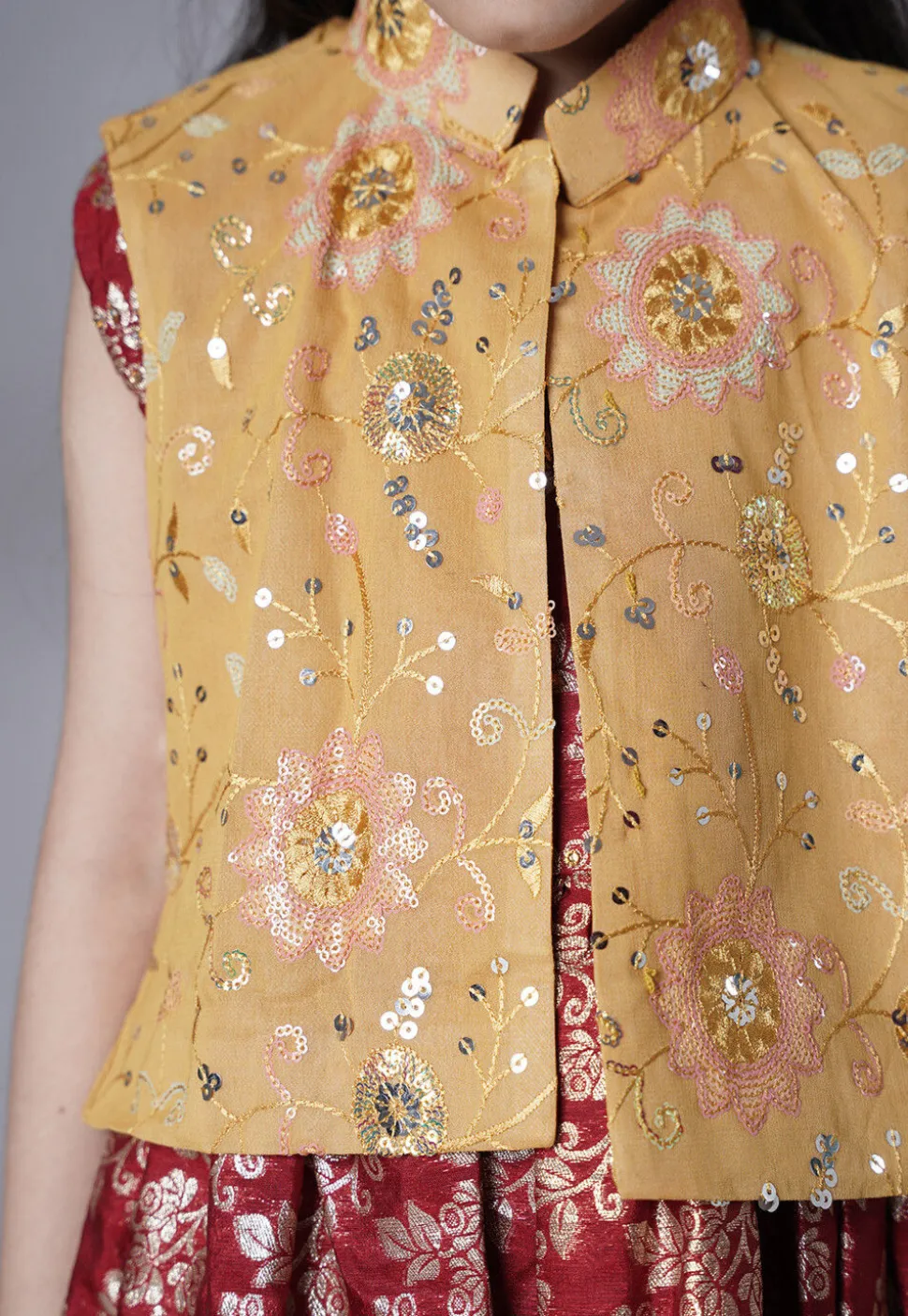 Woven Art Silk Jacquard Gown in Maroon