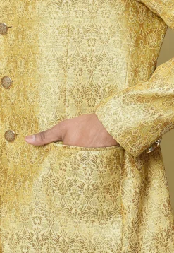 Woven Art Silk Jacquard Jodhpuri Jacket in Yellow