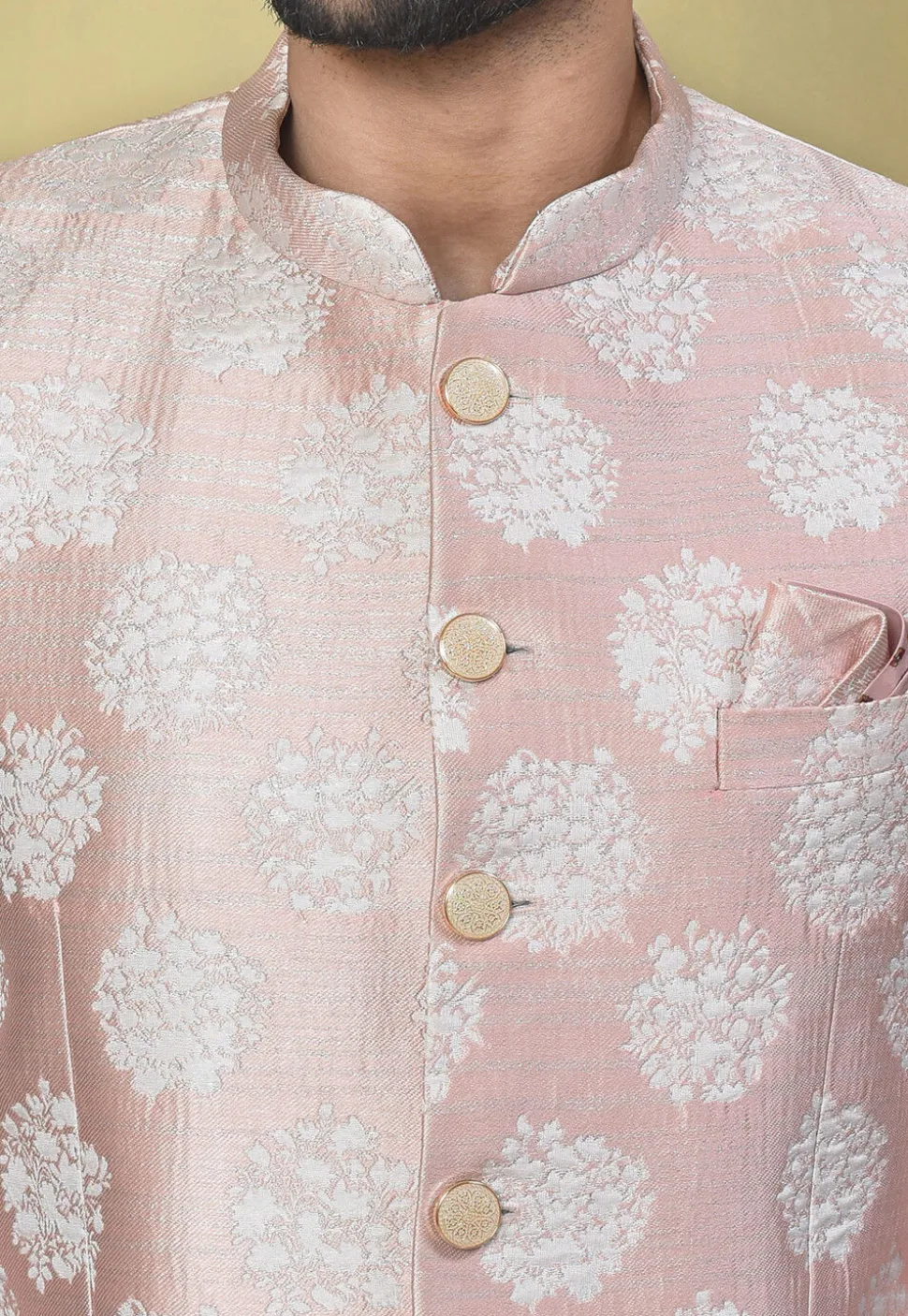 Woven Art Silk Jacquard Jodhpuri Jacket in Peach
