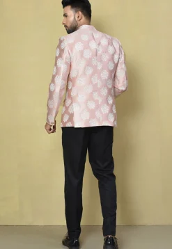 Woven Art Silk Jacquard Jodhpuri Jacket in Peach