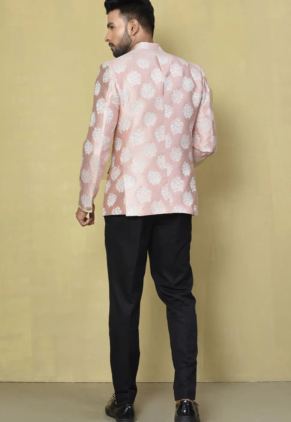 Woven Art Silk Jacquard Jodhpuri Jacket in Peach