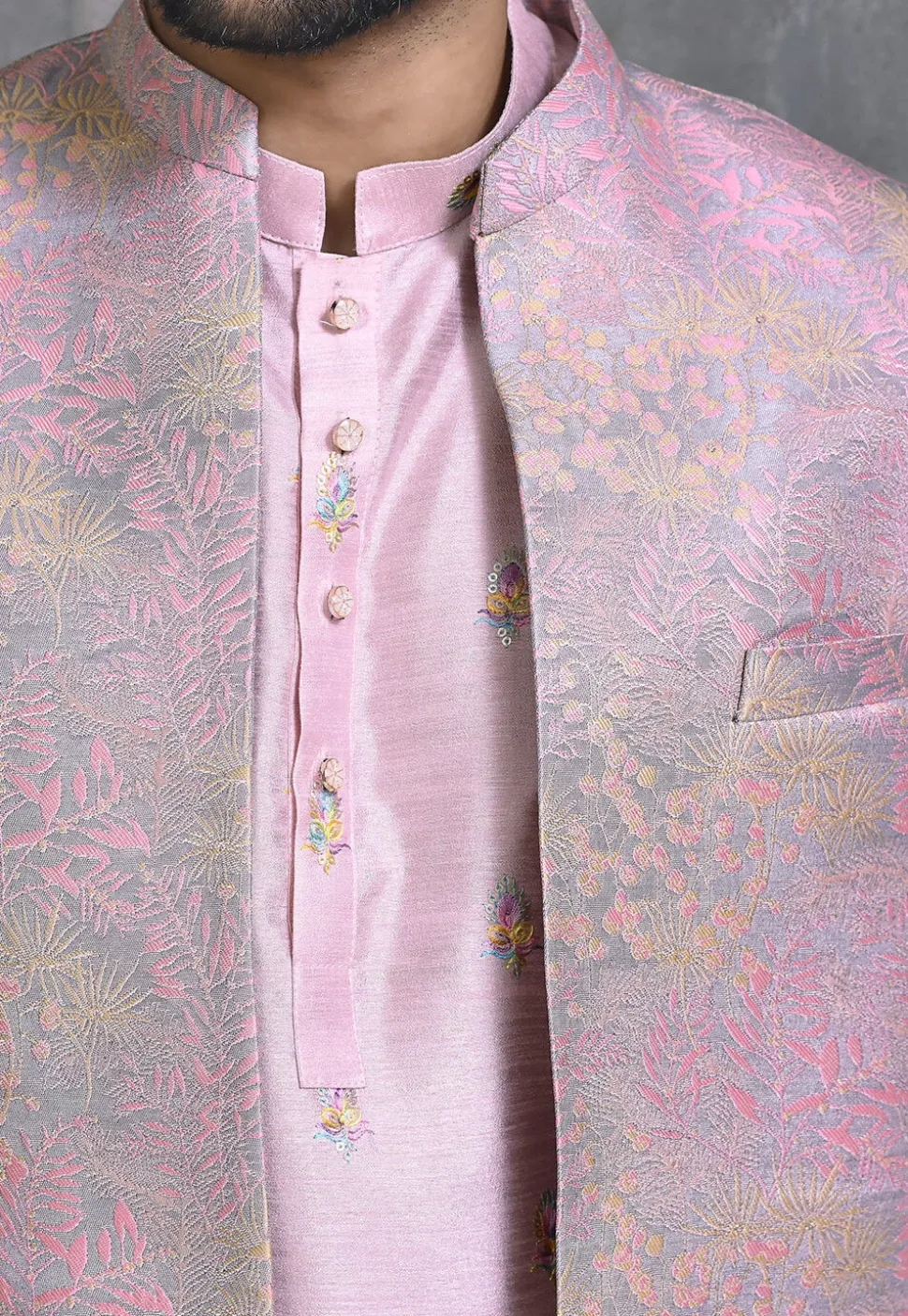 Woven Art Silk Jacquard Jodhpuri Suit in Light Purple