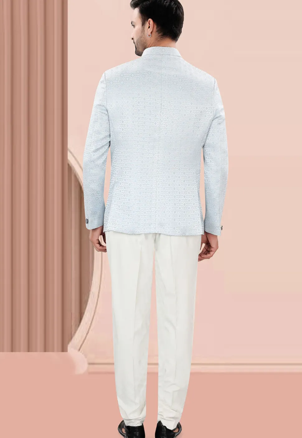 Woven Art Silk Jacquard Jodhpuri Jacket in Light Blue
