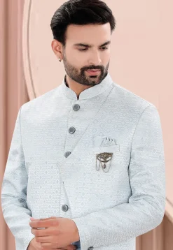 Woven Art Silk Jacquard Jodhpuri Jacket in Light Blue