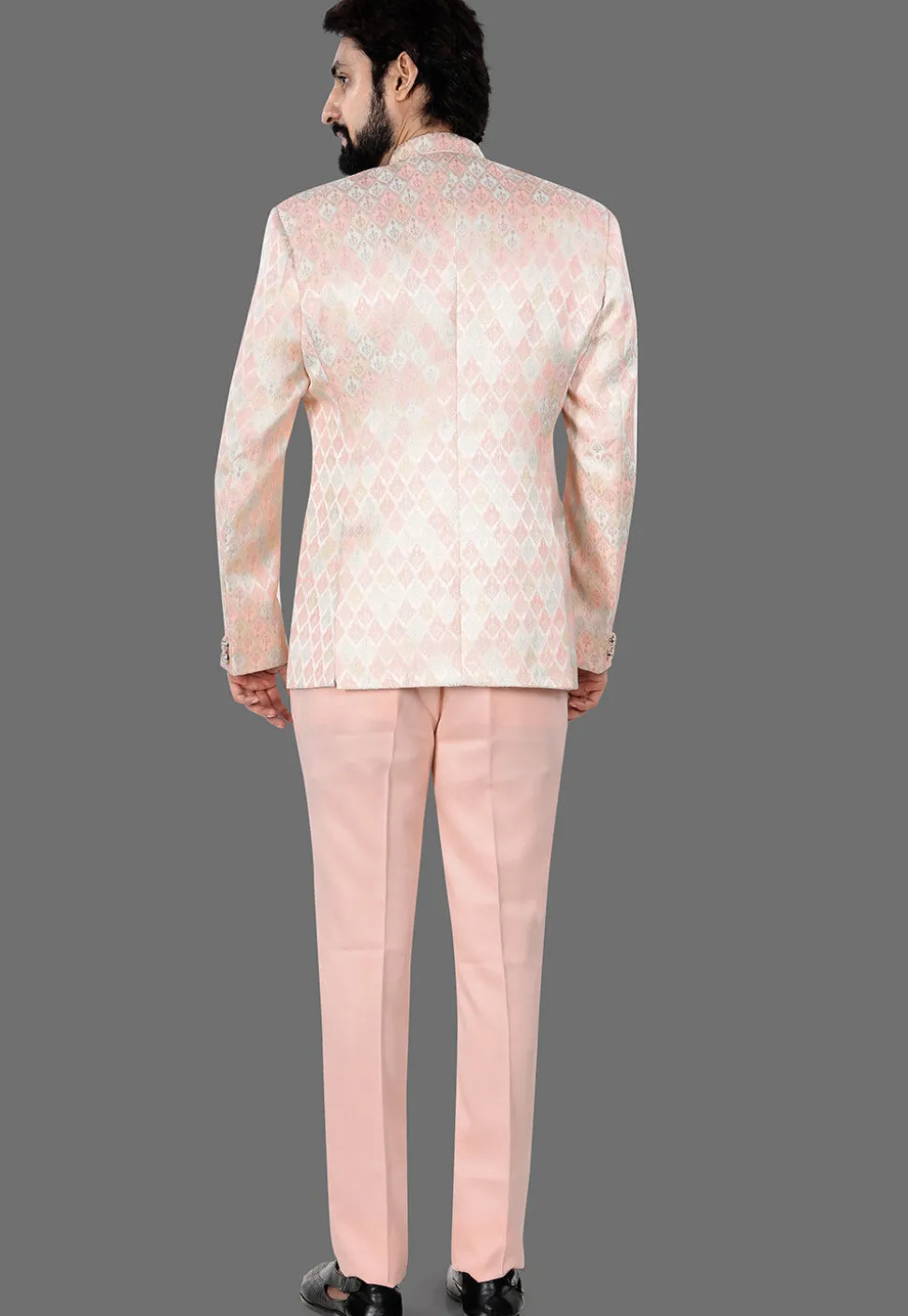 Woven Art Silk Jacquard Jodhpuri Suit in Peach