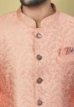 Woven Art Silk Jacquard Jodhpuri Jacket in Peach
