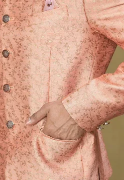 Woven Art Silk Jacquard Jodhpuri Jacket in Peach