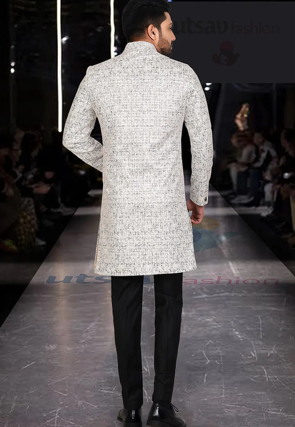 Woven Art Silk Jacquard Jodhpuri Suit in Off White