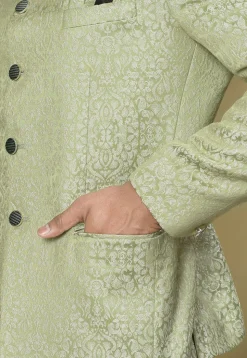 Woven Art Silk Jacquard Jodhpuri Jacket in Pastel Green
