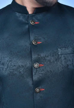 Woven Art Silk Jacquard Jodhpuri Suit in Navy Blue