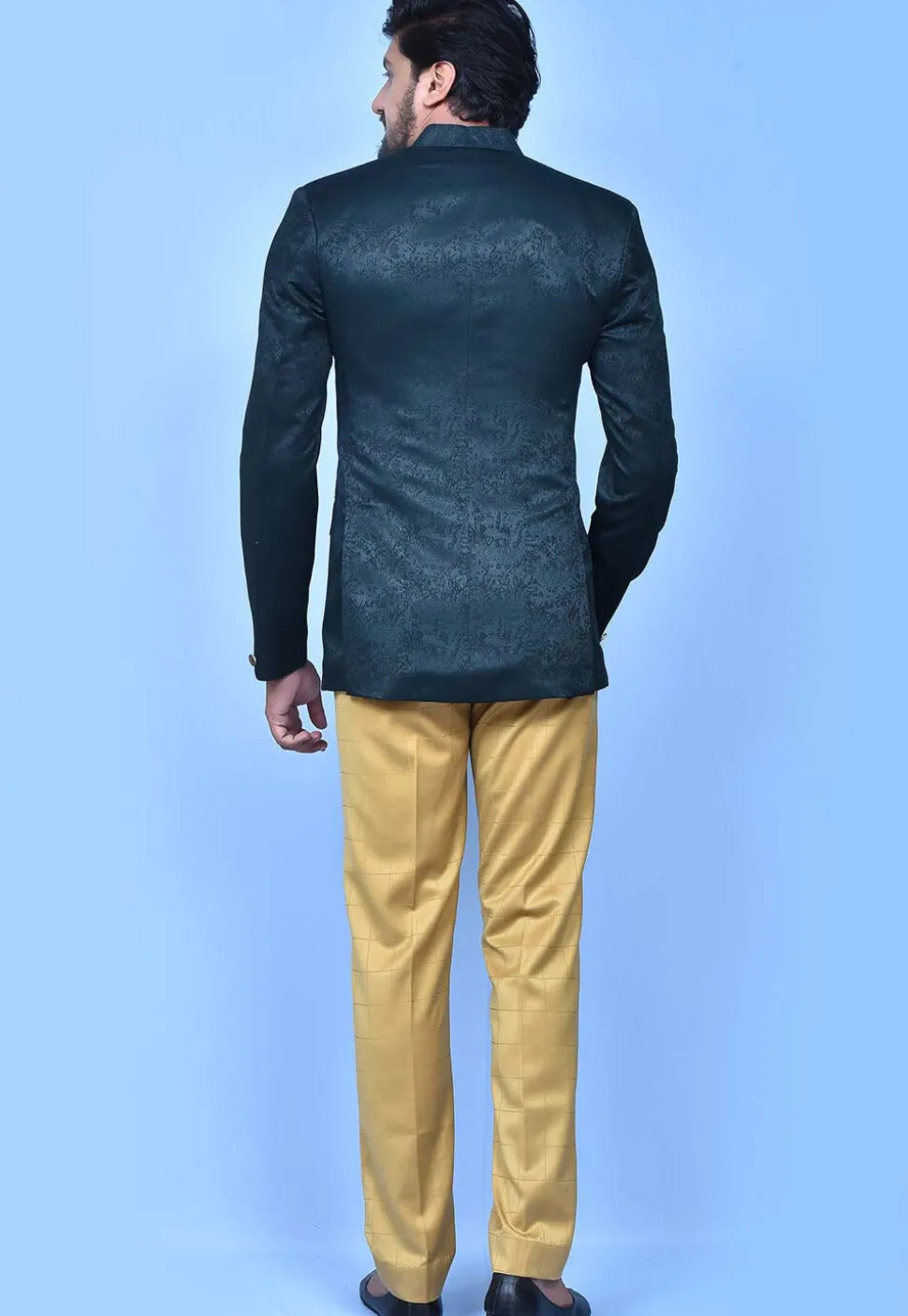 Woven Art Silk Jacquard Jodhpuri Suit in Navy Blue