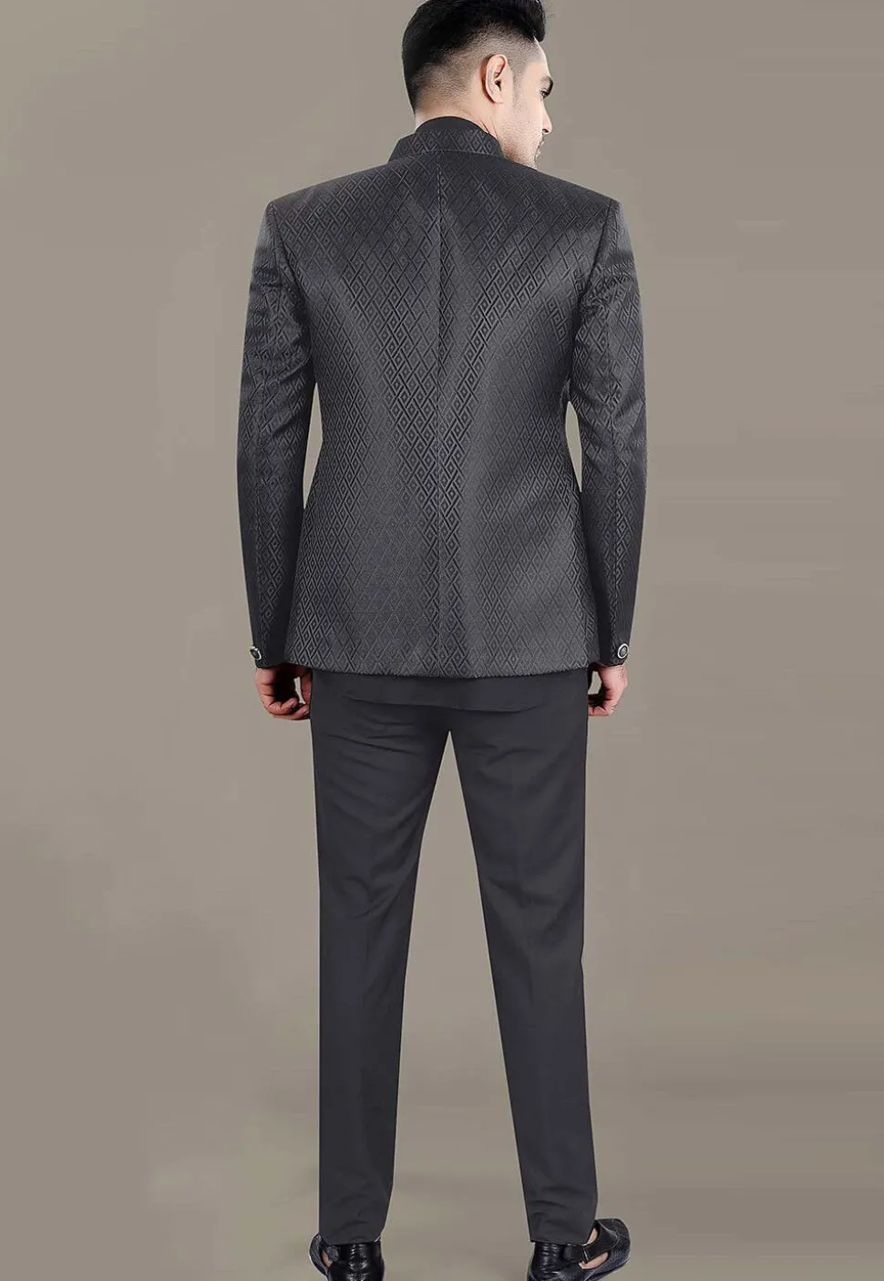 Woven Art Silk Jacquard Jodhpuri Suit in Black
