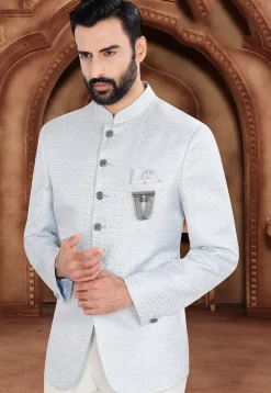 Woven Art Silk Jacquard Jodhpuri Jacket in Light Blue