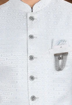Woven Art Silk Jacquard Jodhpuri Jacket in Light Blue