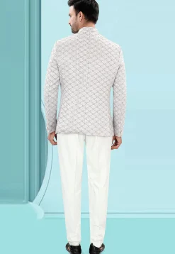Woven Art Silk Jacquard Jodhpuri Jacket in Light Grey
