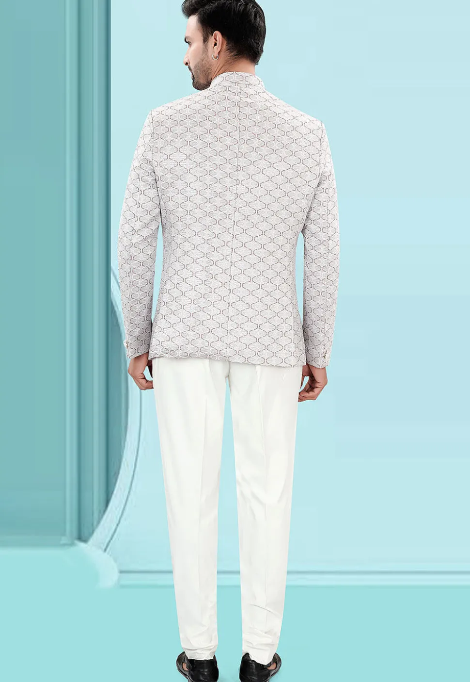 Woven Art Silk Jacquard Jodhpuri Jacket in Light Grey