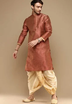 Woven Art Silk Jacquard Kurta Set in Maroon