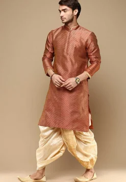 Woven Art Silk Jacquard Kurta Set in Maroon