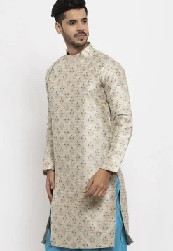 Woven Art Silk Jacquard Kurta in Beige