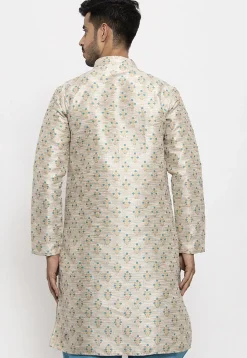 Woven Art Silk Jacquard Kurta in Beige