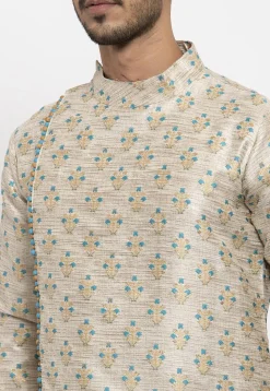 Woven Art Silk Jacquard Kurta in Beige