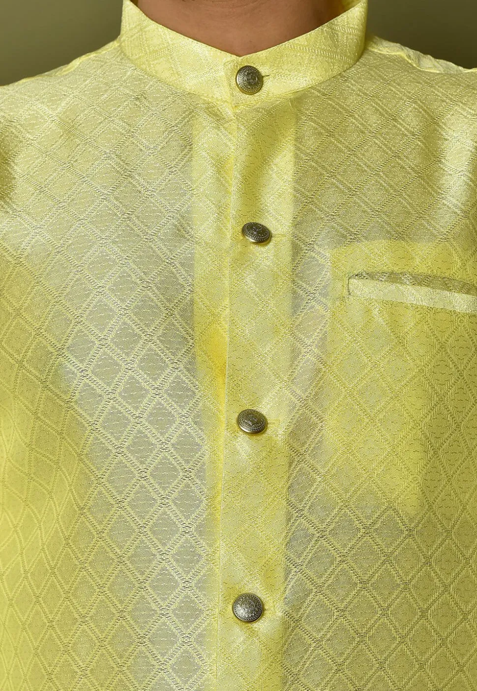 Woven Art Silk Jacquard Kurta Dhoti Set in Yellow