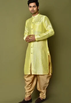 Woven Art Silk Jacquard Kurta Dhoti Set in Yellow