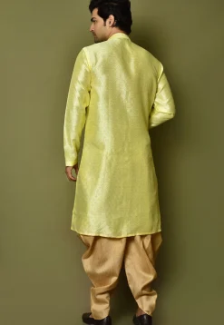 Woven Art Silk Jacquard Kurta Dhoti Set in Yellow